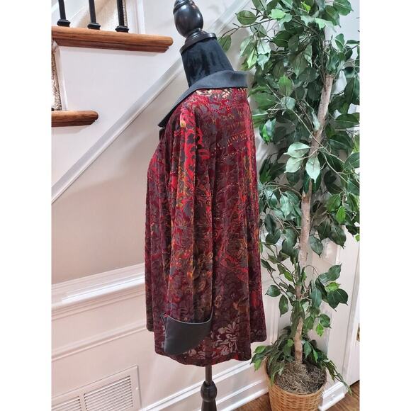 R&M Richards Women Burgundy Floral Polyester Collared Long Sleeve Shirt Size 18 - Picture 7 of 11